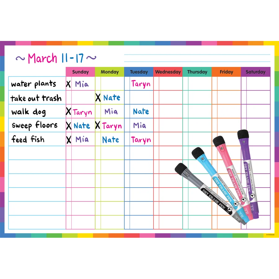 Colorful Dry-Erase Magnetic Task Chart