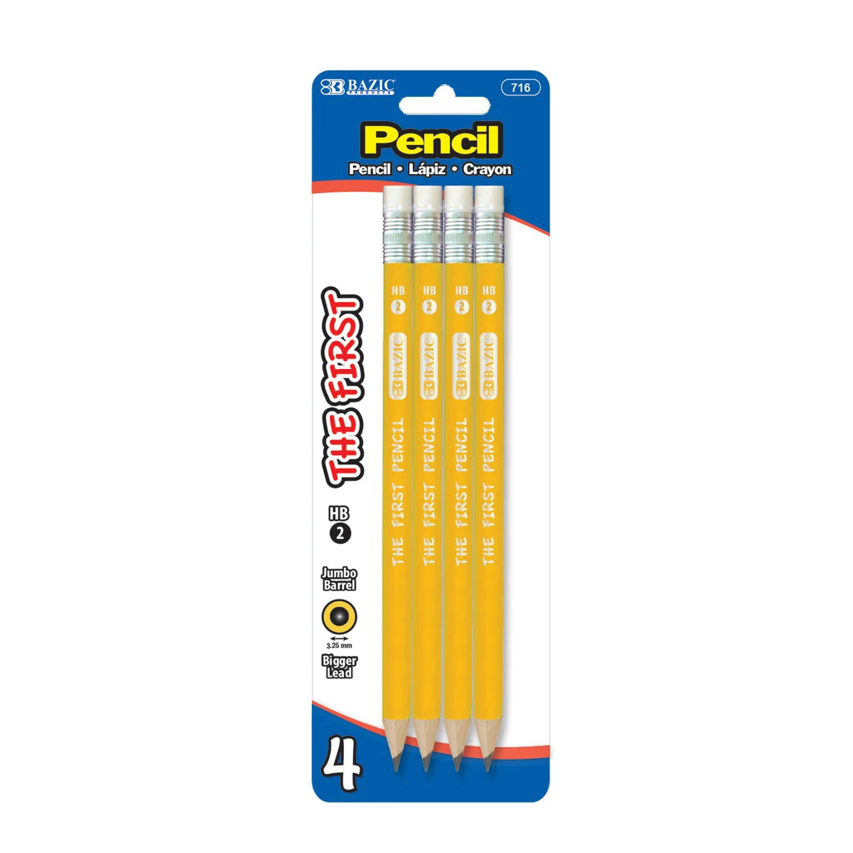 The First Jumbo #2 Yellow Pencils, Eraser 4pk