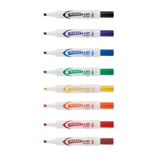 Avery(R) Marks A Lot(R) Desk-Style Dry Erase Markers, Chisel Tip, Assorted Colors, 8 Markers