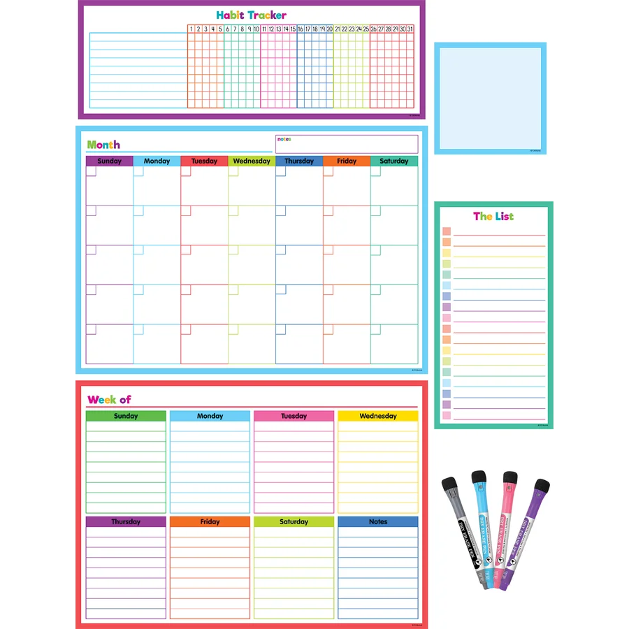 Colorful Dry-Erase Magnetic Calendar Set