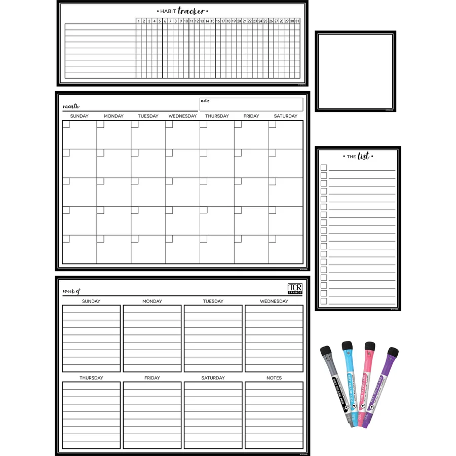 Black & White Dry-Erase Magnetic Calendar Set
