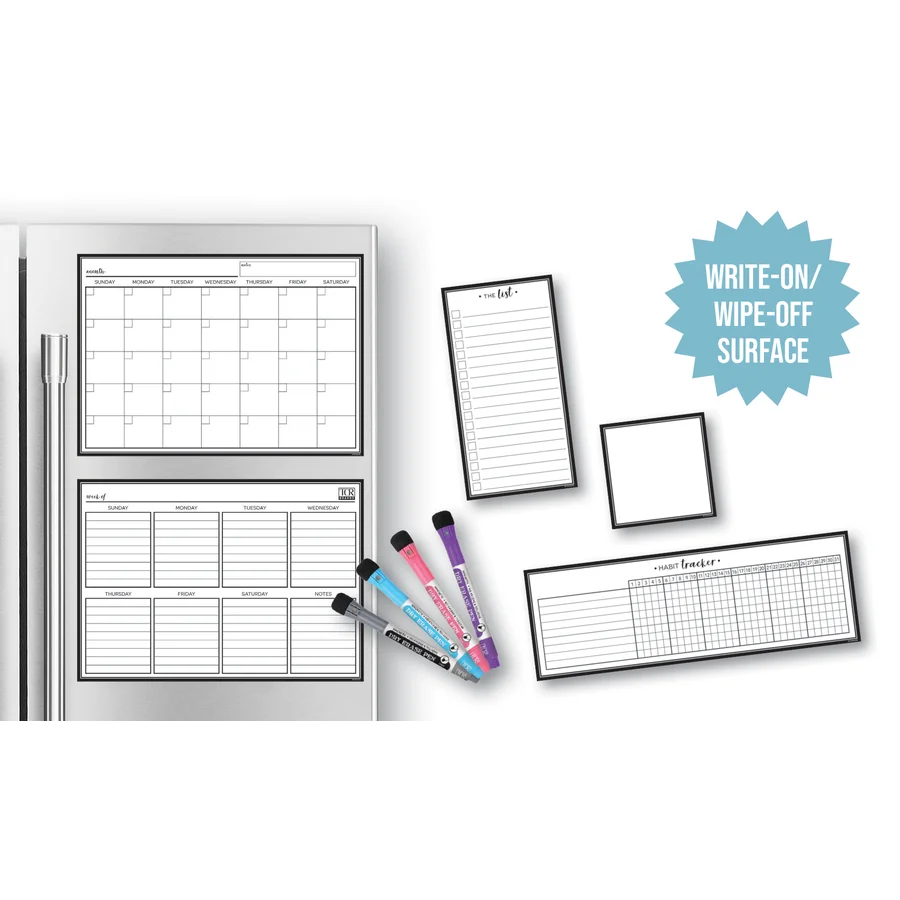 Black & White Dry-Erase Magnetic Calendar Set