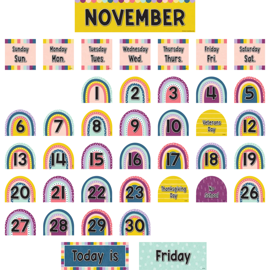 Oh Happy Day Rainbow Calendar Pocket Chart Cards