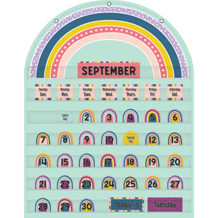 Oh Happy Day Rainbow Calendar Pocket Chart Cards