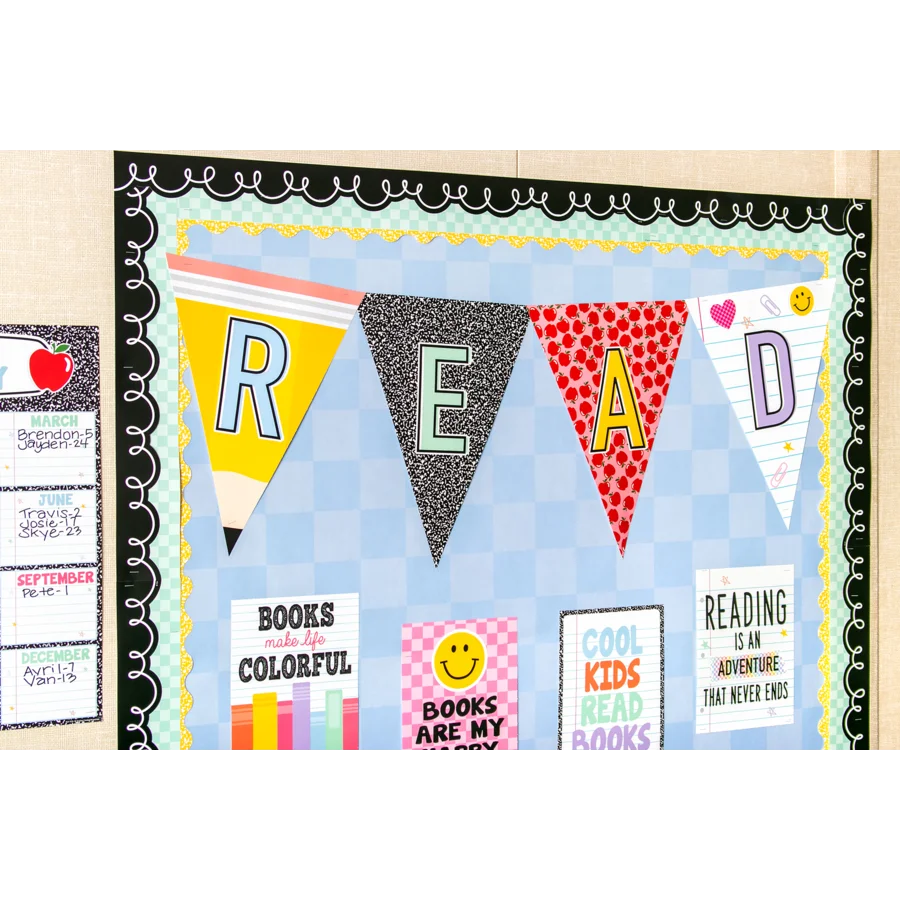 Cool for School Green Checkers Straight Border Trim