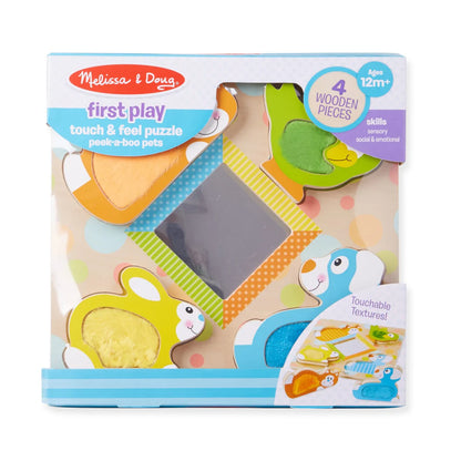 First Play Wooden Touch and Feel Puzzle Peek-a-Boo Pets With Mirror