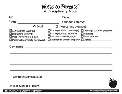 Disciplinary - Notes to Parents- 4.25" x 5.5"