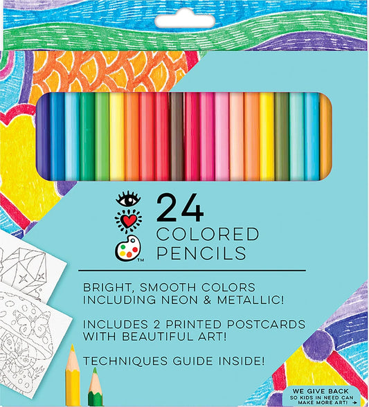 i Heart Art JR Colored Pencils + 2 Color-in Postcards 24 count