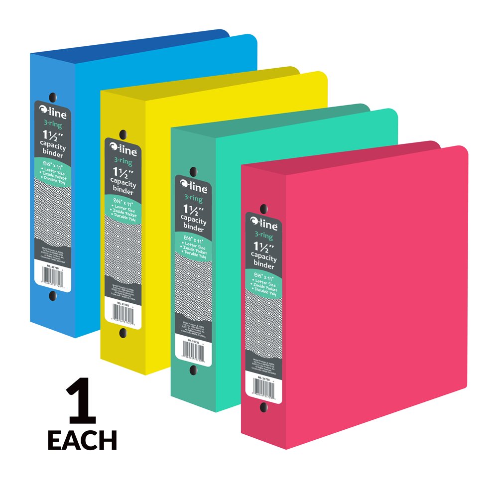 8-1/2" x 11" Assorted 1-1/2 Inch 3-Ring Poly Binder - Each