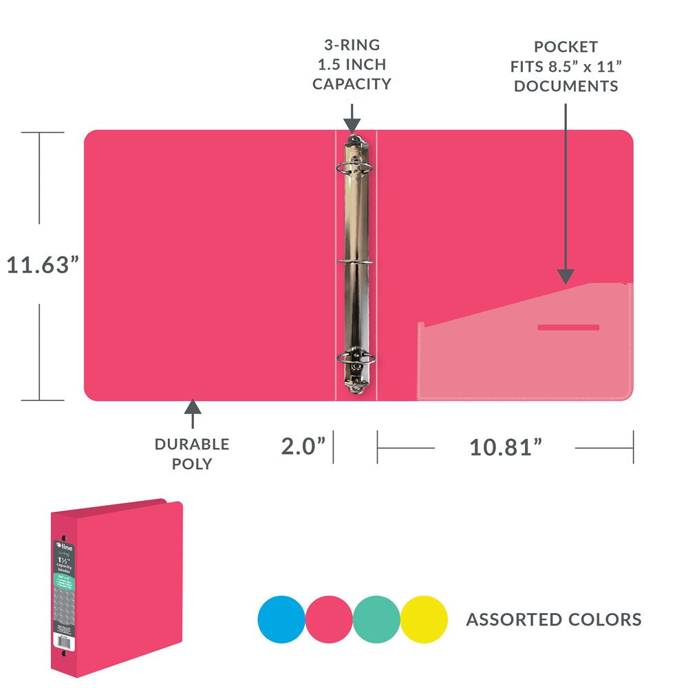 8-1/2" x 11" Assorted 1-1/2 Inch 3-Ring Poly Binder - Each