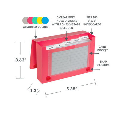 3" x 5" Assorted Poly Index Card Case - Each