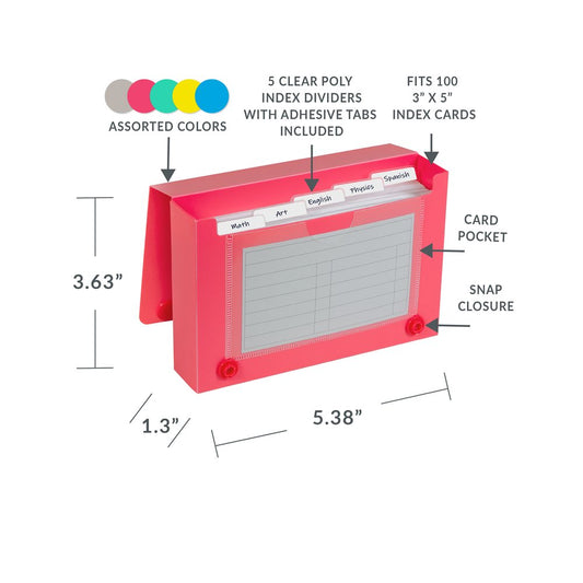 3" x 5" Assorted Poly Index Card Case - Each