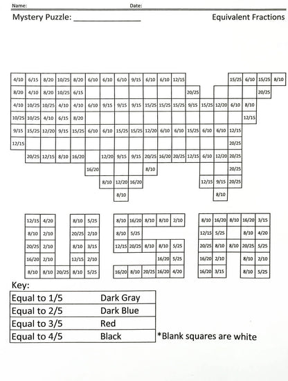 Super Coloring Squared Fract./Decimals/Perc. Rev