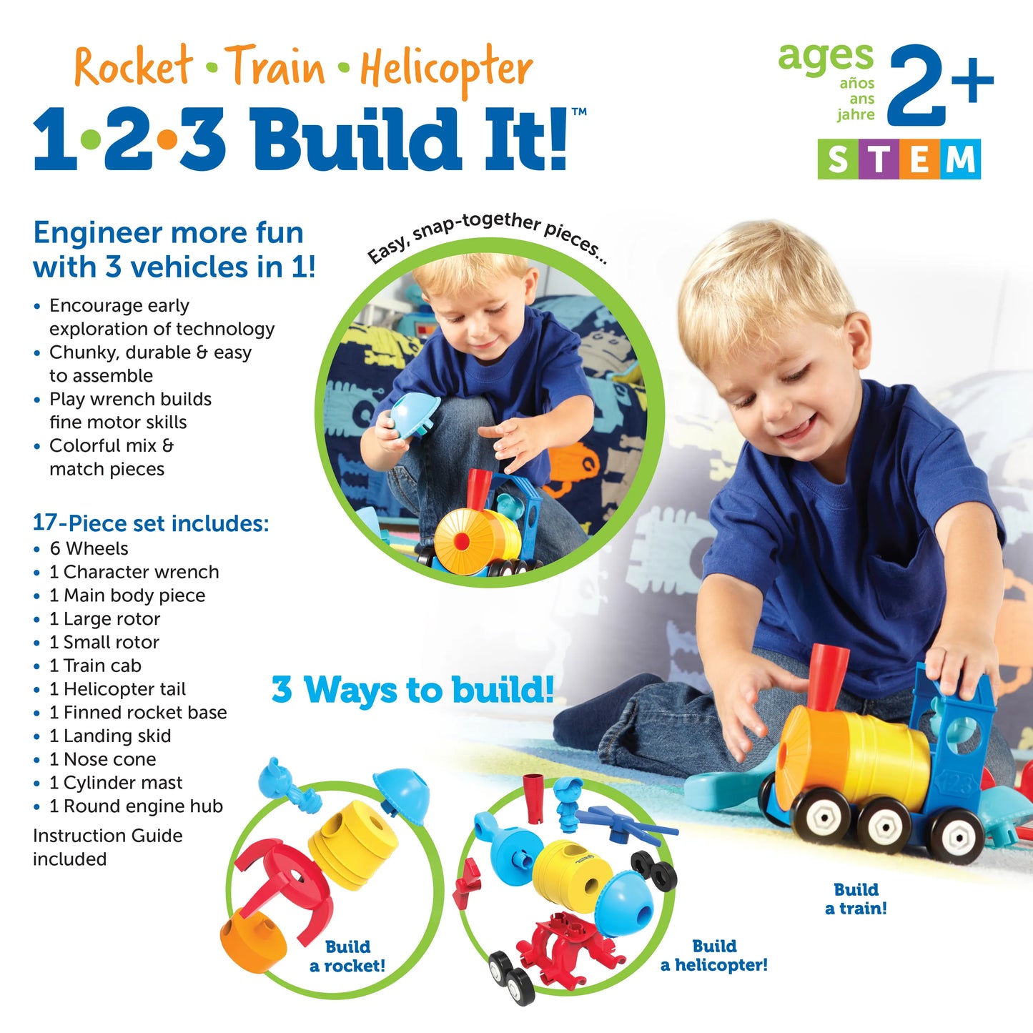 1-2-3 Build It! Rocket-Train-Helicopter