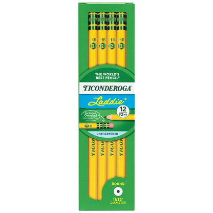 Ticonderoga Laddie Wood-Cased Pencils, #2 HB Soft, With Erasers, Yellow, 12 Count